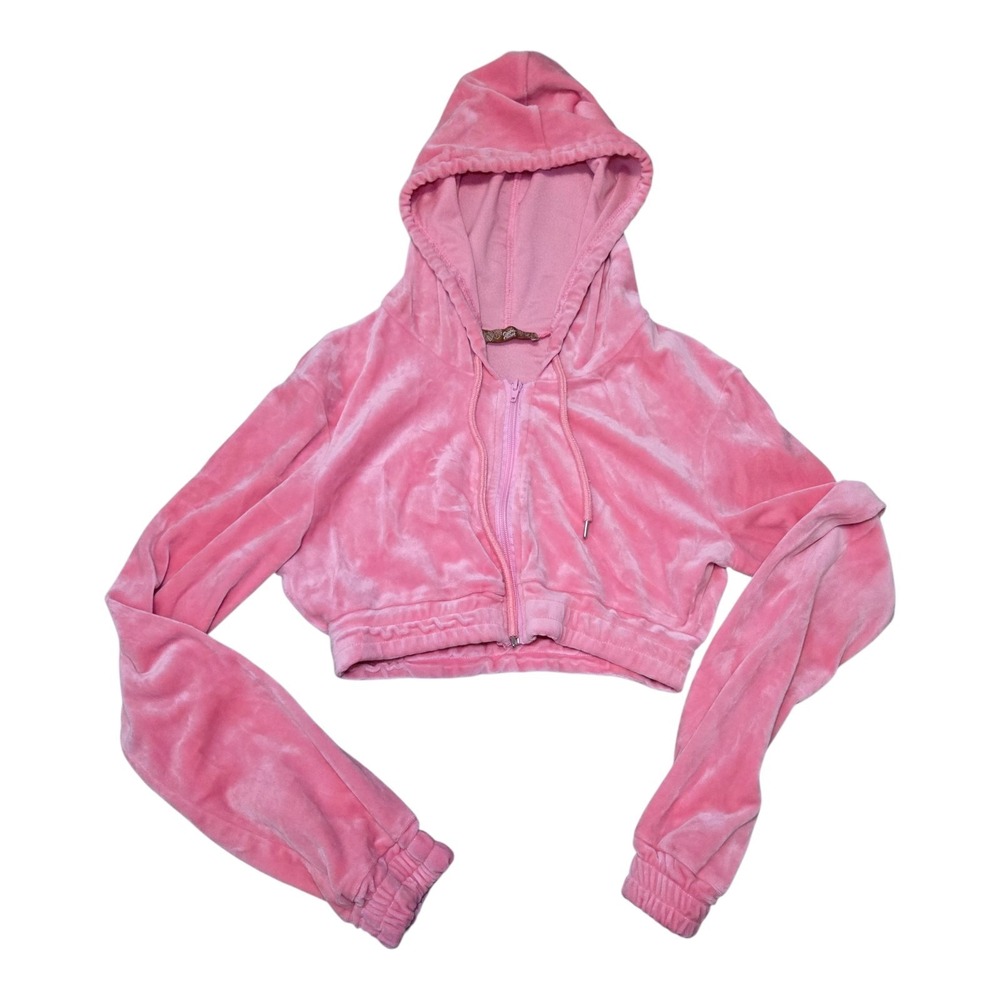 The Copper Closet Pink Velour Crop Zip Hoodie Y2K‎ 2000s Womens Size S